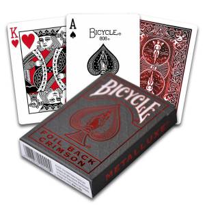 Bicycle "METALLUXE FOIL" rouge - jeu de 56 cartes cartonnées plastifiées – format poker – 2 index standards