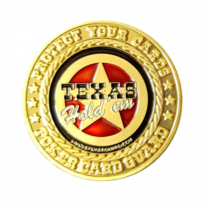 Protector de cartas de latón "TEXAS HOLD'EM" - 38mm - en un estuche de plástico