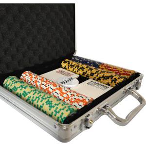 Estuche de 200 fichas de póker "CROWN" - en versión TORNEO - en composite de arcilla de 14 g - con accesorios.