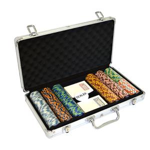 Valigetta da 300 fiches da poker "CROWN" - Versione TORNEO - in composto di argilla 14 g - con accessori.