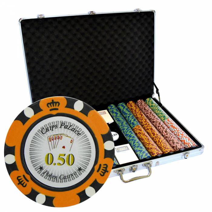 Maletín de 1000 fichas de póker "CROWN" - versión CASH GAME - en composite de arcilla de 14 g - con accesorios.