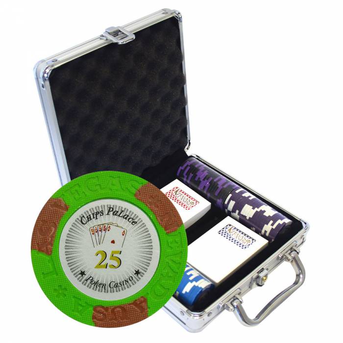 Maletín de 100 fichas de póker "LAS VEGAS" - versión TORNEO - de arcilla compuesta de 14 g - con accesorios.