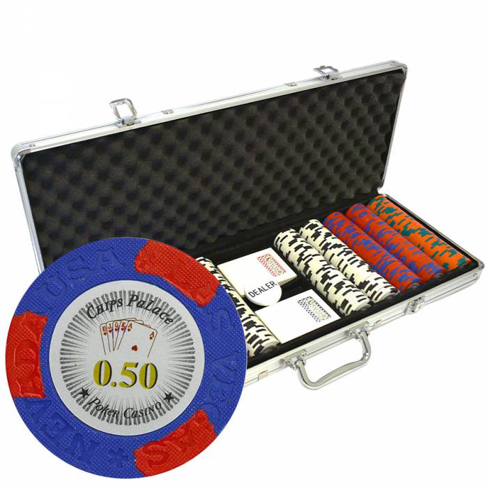 "LAS VEGAS" 500 poker chip set - CASH GAME version - made of 14g clay composite - with accessories.