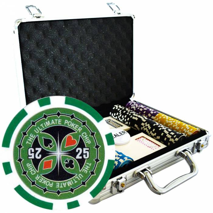 "ULTIMATE POKER CHIPS" Tournament Version - 200-piece poker chip set - made of ABS with a metallic 12g insert - comes with acces