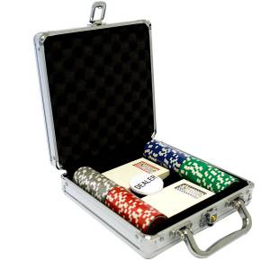 Pokerchip-Koffer mit 100 Jetons "ULTIMATE POKER CHIPS" - CASH GAME-Version - aus ABS mit metallischer 12 g Einlage - mit Zubehör
