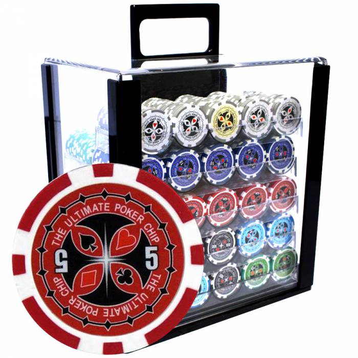 Jaula de pájaros de 1000 fichas de póker "ULTIMATE POKER CHIPS" - versión CASH GAME - inserción de ABS metálico de 12 g.