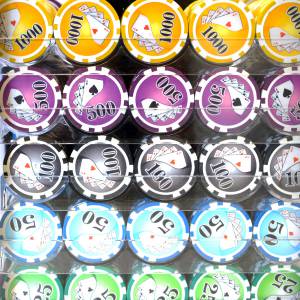 Jaula de pájaros con 1000 fichas de póquer "YING YANG" - versión TORNEO - inserción de ABS metálico de 12 g.