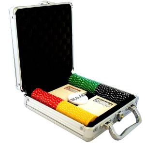 Maletín de 100 fichas de póker "SUITED COLOR" - de ABS con inserto metálico de 12 g - con accesorios.