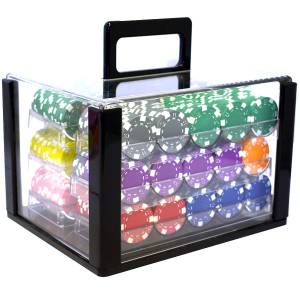 Jaula de pájaros con 600 fichas de póker "DICE" - de ABS con inserto metálico de 12 g - con accesorios