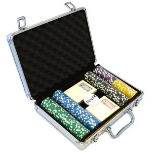 Koffer met 200 pokerchips "WELCOME LAS VEGAS" - TOERNOOI-versie - gemaakt van ABS met metalen inleg, 12 g - met accessoires.