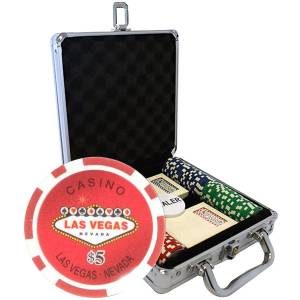 Mallette de 100 jetons de poker "WELCOME LAS VEGAS " - version CASH GAME - en ABS insert métallique 12 g - avec accessoires