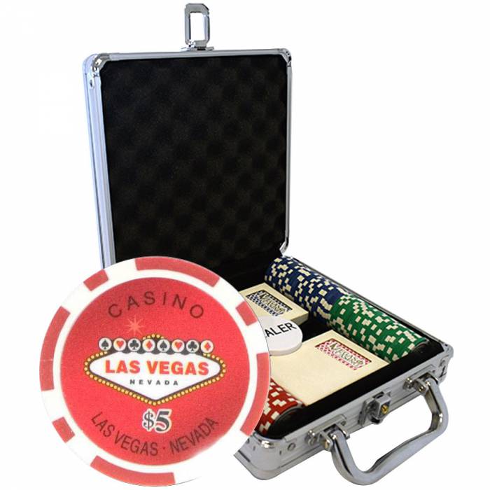 Maletín de póker de 100 fichas "WELCOME LAS VEGAS" - versión CASH GAME - en ABS con inserto metálico de 12 g - con accesorios.
