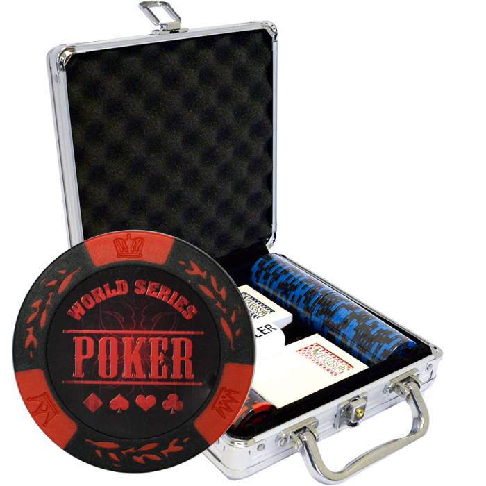 Mallette de 100 jetons de poker "WORLD SERIES" - en clay composite 14 g - avec accessoires