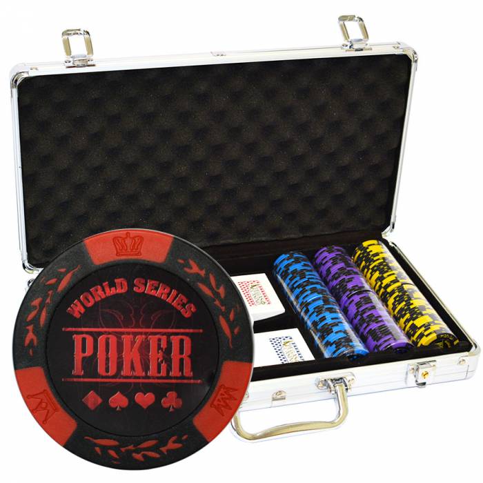 Maleta de 300 fichas de póker "WORLD SERIES" - de arcilla compuesta de 14 g -con accesorios.