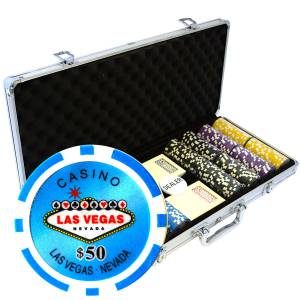 Mallette de 400 jetons de poker "WELCOME LAS VEGAS" - version TOURNOI - en ABS insert métallique 12 g - avec accessoires