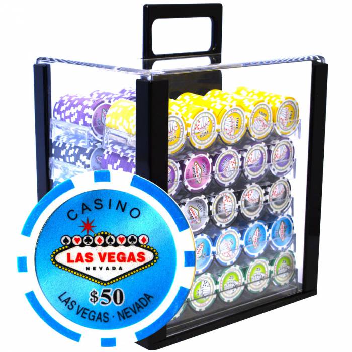 Gabbia per uccelli con 1000 gettoni da poker "WELCOME LAS VEGAS" - versione TORNEO - Inserto ABS metallico da 12 g.
