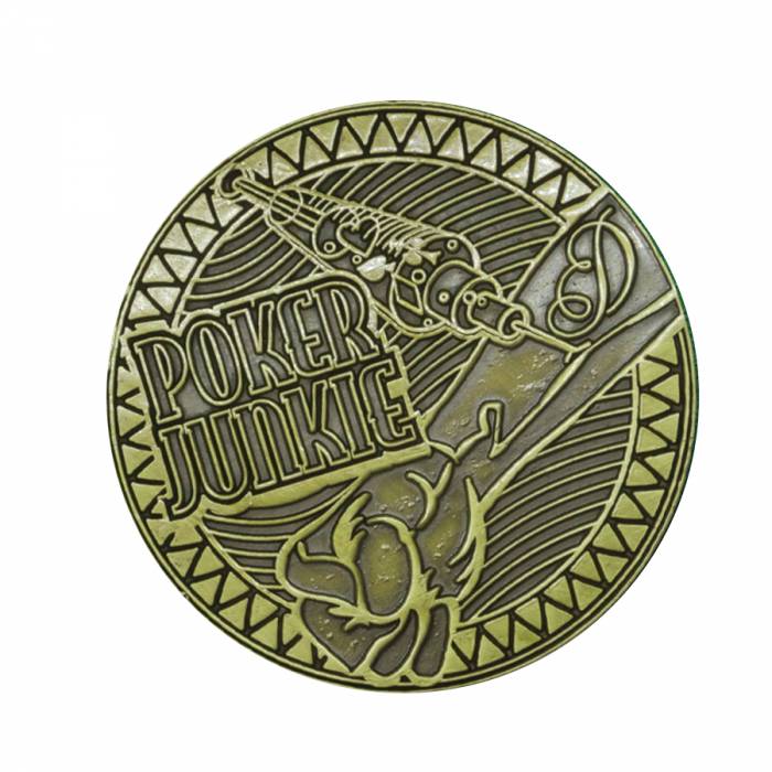 Protettore di carte "POKER JUNKIE" - 45mm - in metallo - EDIZIONE LIMITATA