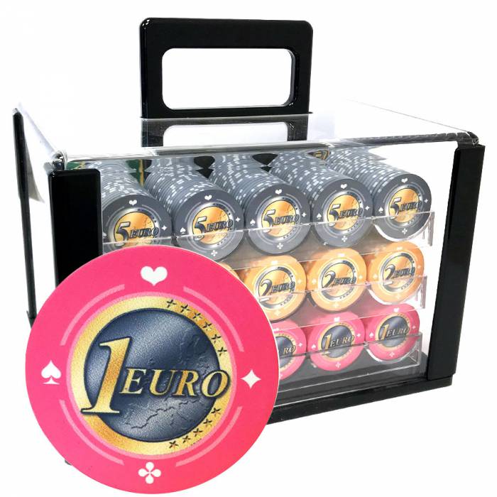 Jaula de pájaros de 600 fichas de póker "Serie 1 - Euro" - de cerámica de 10 g EXCLUSIVIDAD DE CARTAS PRODUCCIÓN.