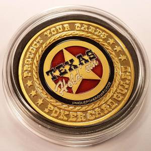 Brass "TEXAS HOLD'EM" Card-Guard - 38mm - in a plastic case