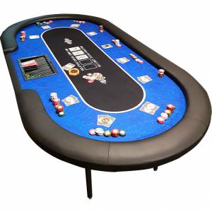 Pokertafel "FLORÉAL BLUE" - met versterkte inklapbare poten - neopreen jersey tafelkleed - 10 spelers + dealer