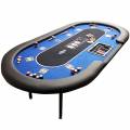 Tavolo da poker "FLORÉAL BLUE" - con piedi pieghevoli rinforzati - tappeto in jersey di neoprene - 10 giocatori + dealer