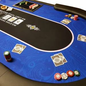 Tavolo da poker "FLORÉAL BLUE" - con piedi pieghevoli rinforzati - tappeto in jersey di neoprene - 10 giocatori + dealer