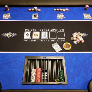 Pokertafel "FLORÉAL BLUE" - met versterkte inklapbare poten - neopreen jersey tafelkleed - 10 spelers + dealer