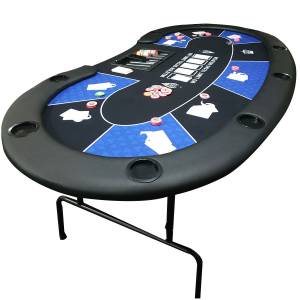 Mesa de pôquer "HARICOT BLUE" - com pernas dobráveis - tapete de neoprene - 9 jogadores + crupiê