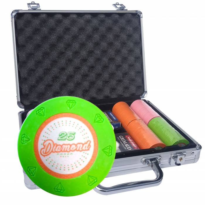 Mallette de 200 jetons de poker "DIAMOND" - version TOURNOI - en clay composite 14 g - avec accessoires
