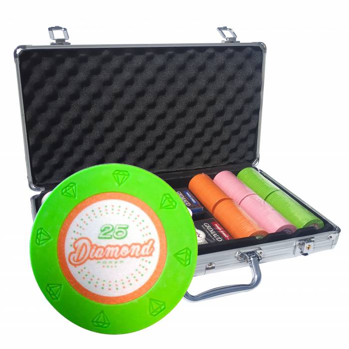 "DIAMOND" Tournament Edition - 300 Poker Chip Set - made of 14g clay composite - includes accessories.
