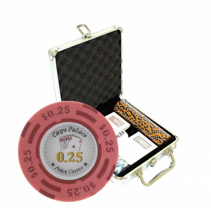 Mallette de 100 jetons de poker "CHIPS PALACE" - version CASH GAME - en clay composite 14 g - avec accessoires