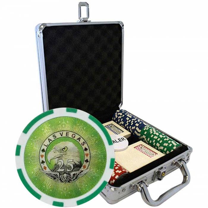 Mallette de 100 jetons de poker "LASER EAGLE " - en ABS insert métallique 12 g - avec accessoires