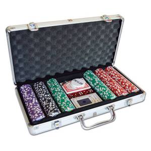Pokerset med 300 "ROYAL FLUSH"-chips - i ABS-plast med 11,5g - levereras med 2 kortlekar och tillbehör.