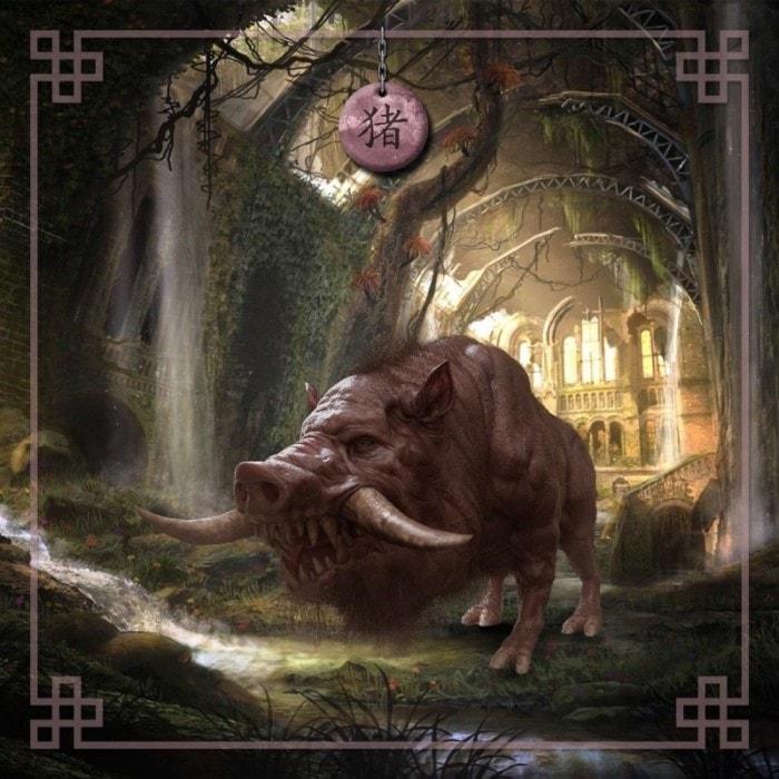 "Chinese Astro Pig" card reading mat - neoprene jersey - square - 80 x 80 cm.