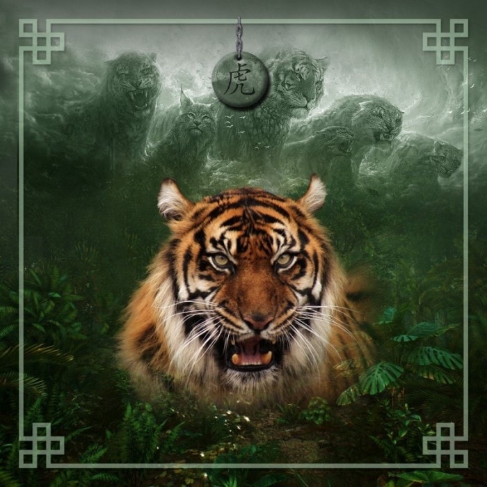 Kartomantimatta "ASTRO CHINESE TIGER" - neopren jersey - kvadratisk - 80 x 80 cm
