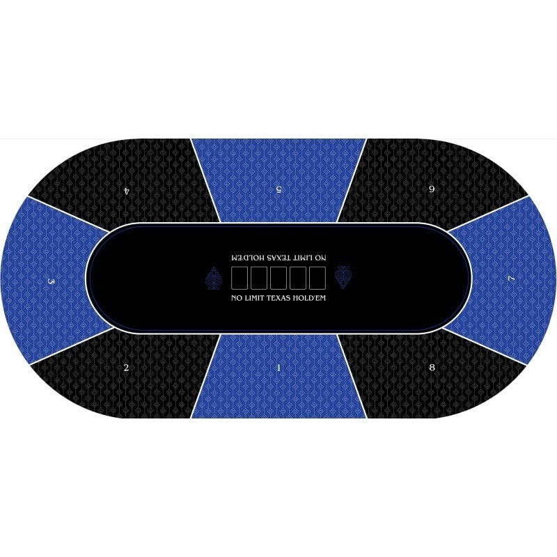 Pokermatta "TEXAS HOLDEM BLÅ" - oval - 3 storlekar - 8/10 spelare - neopren jersey