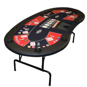 Poker table "RED BEAN" - with folding legs - neoprene jersey mat - 9 players + dealer