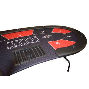 Tavolo da poker "HARICOT RED" - con gambe pieghevoli - tappeto in jersey di neoprene - 9 giocatori + dealer