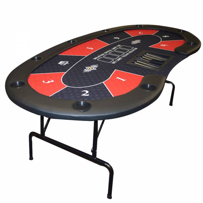 Table de poker "HARICOT RED" - avec pieds pliants - tapis jersey néoprène - 9 joueurs + dealer