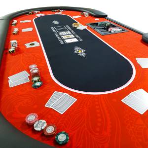 Mesa de pôquer "FLORÉAL RED" - com pés dobráveis reforçados - tapete de neoprene jersey - 10 jogadores + dealer