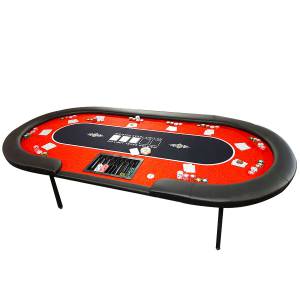 Poker table "FLORÉAL RED" - with reinforced folding legs - neoprene jersey mat - 10 players + dealer