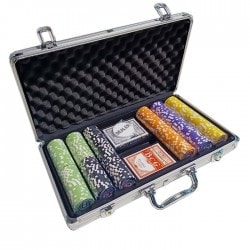 Pokerkoffer "TWISTER" - TOERNOOIVERSIE - met 300 klei-composiet pokerfiches van 14 g - inclusief accessoires.