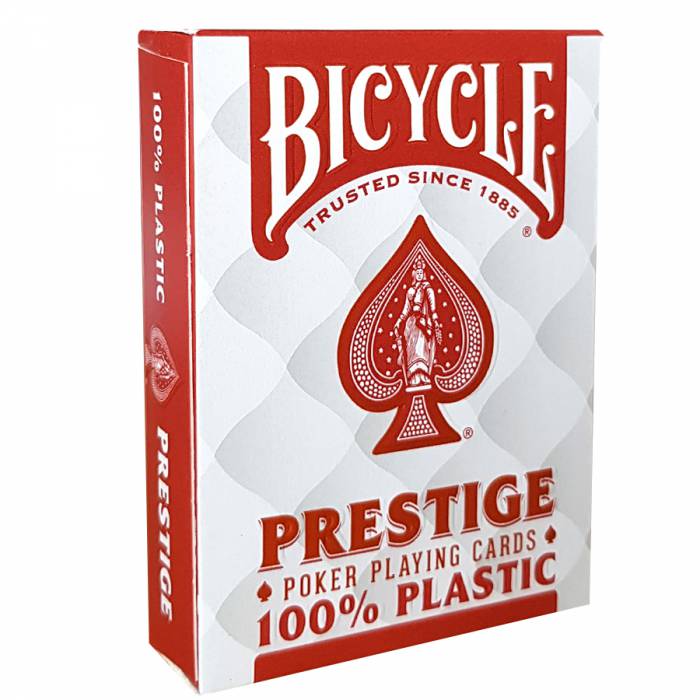 Bicycle "PRESTIGE" rood - 55-kaartspel 100% Plastic - pokerformaat - 2 jumbo-indexen.