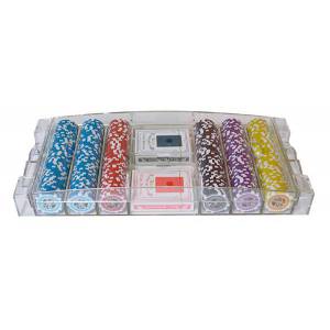 "ACRY 300" storage rack for 300 poker chips - lid - 2 slots for card games.
