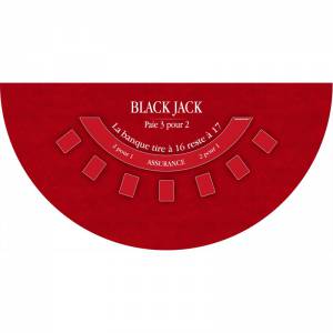 Tapis de "BLACK JACK" rouge - 140 x 70 cm - jersey néoprène - Demi-lune