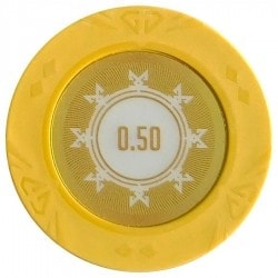 Poker chip "SUNSHINE VALUE 0.50" - 14g - made of clay composite with metal insert - available for individual purchase.