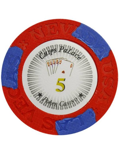 Poker chip "LAS VEGAS 5" - van klei composiet met metalen inzet - 14g - te koop per stuk