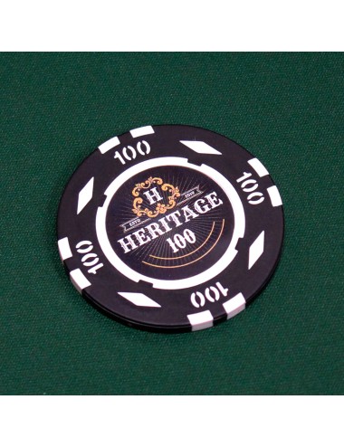 Ficha de pôquer "HERITAGE 100" - 14g - em compósito de argila com inserção de metal - à venda à unidade.