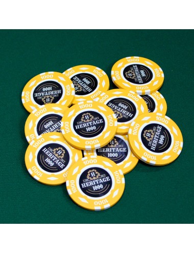 Ficha de póquer "HERITAGE 1000" - 14g - em compósito de argila com inserção de metal - à venda individualmente.