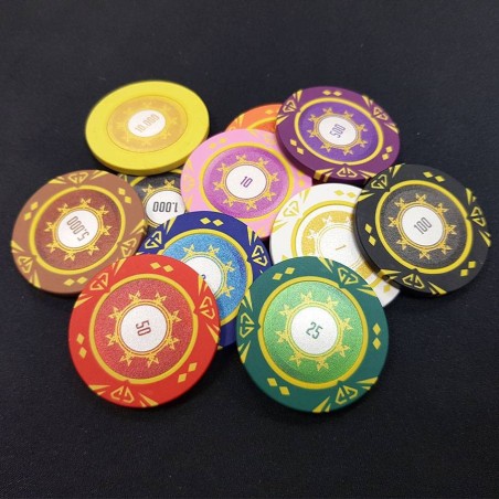 Jeton de poker "SUNSHINE" - 14g - en clay composite avec insert métal - en vente à l'unité
